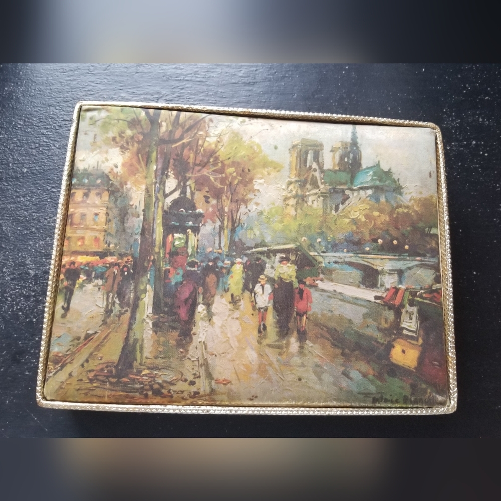 VINTAGE Satin Trinket Jewelry Box Antoine Blanchard Notre Dame
